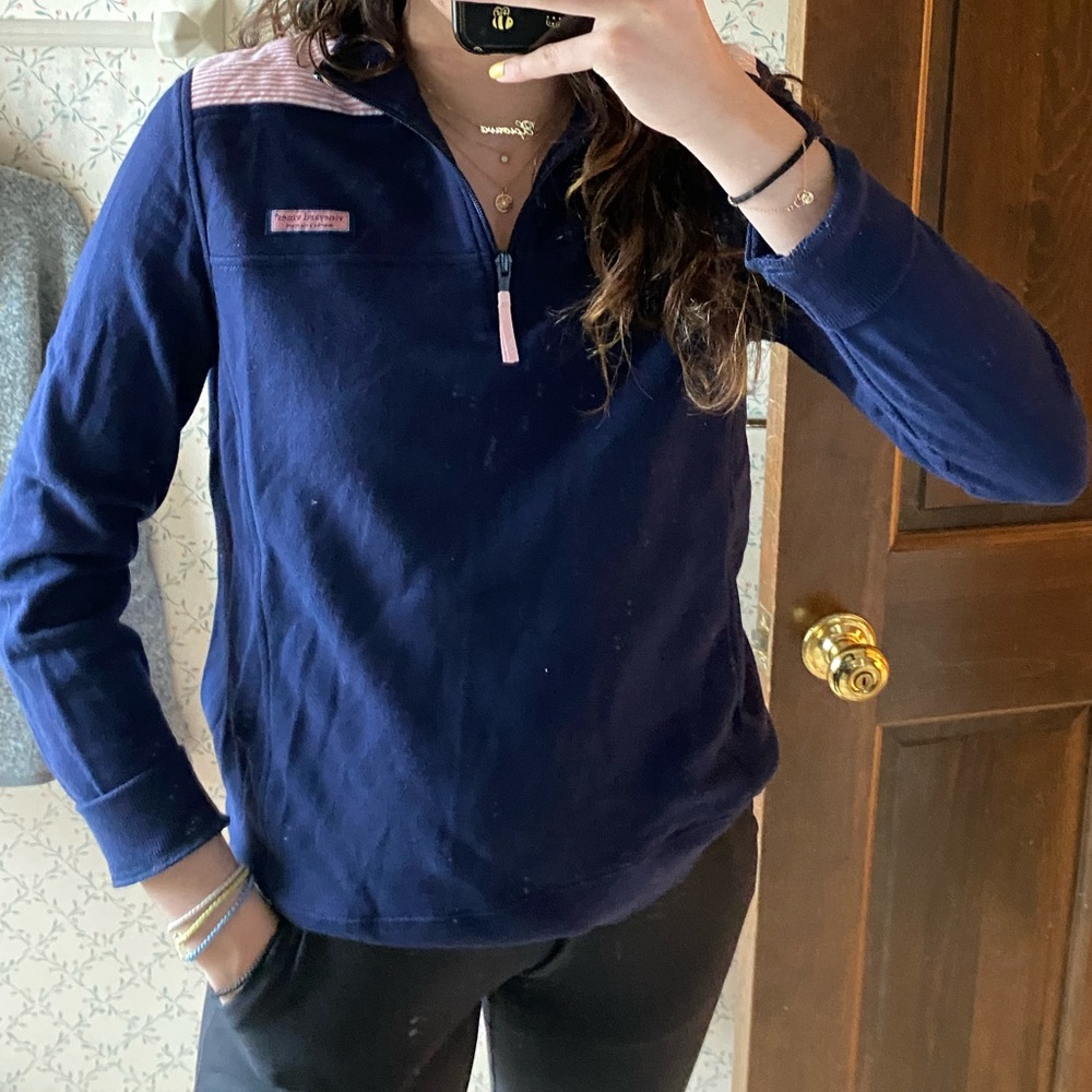 Vineyard Vines Navy Pullover w Pink Stripes